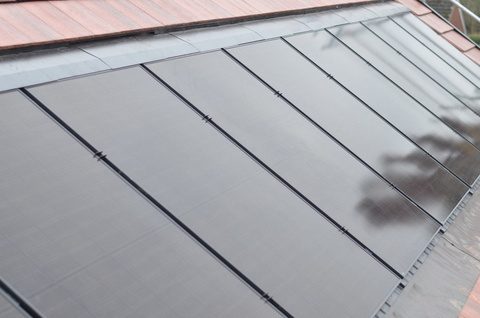 Close-up of finished in-roof solar tiles